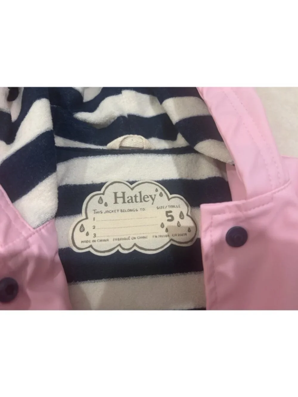 HATLEY Pink Girl’s Hooded Lined Raincoat Rain Jacket Size 5